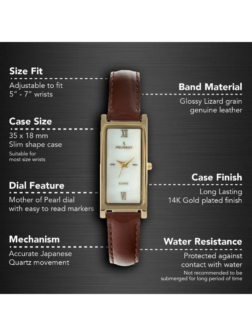 Women's Brown Plated Mother of Pearl Face Roman Numeral Leather Thin Strap Watch